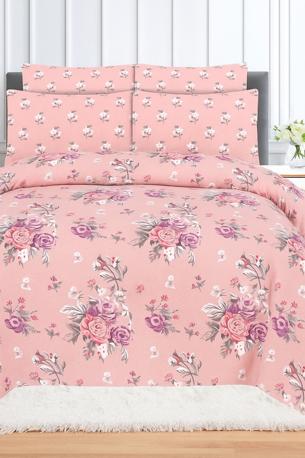 100% Pure Cotton Bedsheet Set – Pink Floral