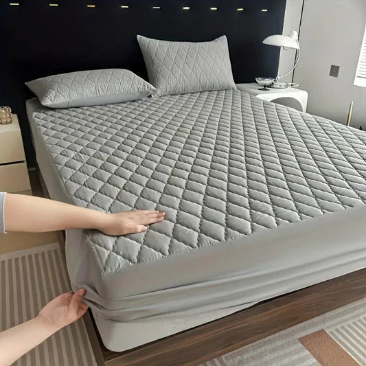Cotton Quilted Waterproof Mattress Cover (Grey Color)
