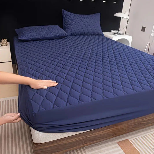 Cotton Quilted Waterproof Mattress Cover (Blue Color)