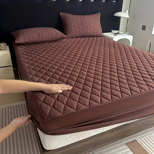 Cotton Quilted Waterproof Mattress Cover (Brown Color)