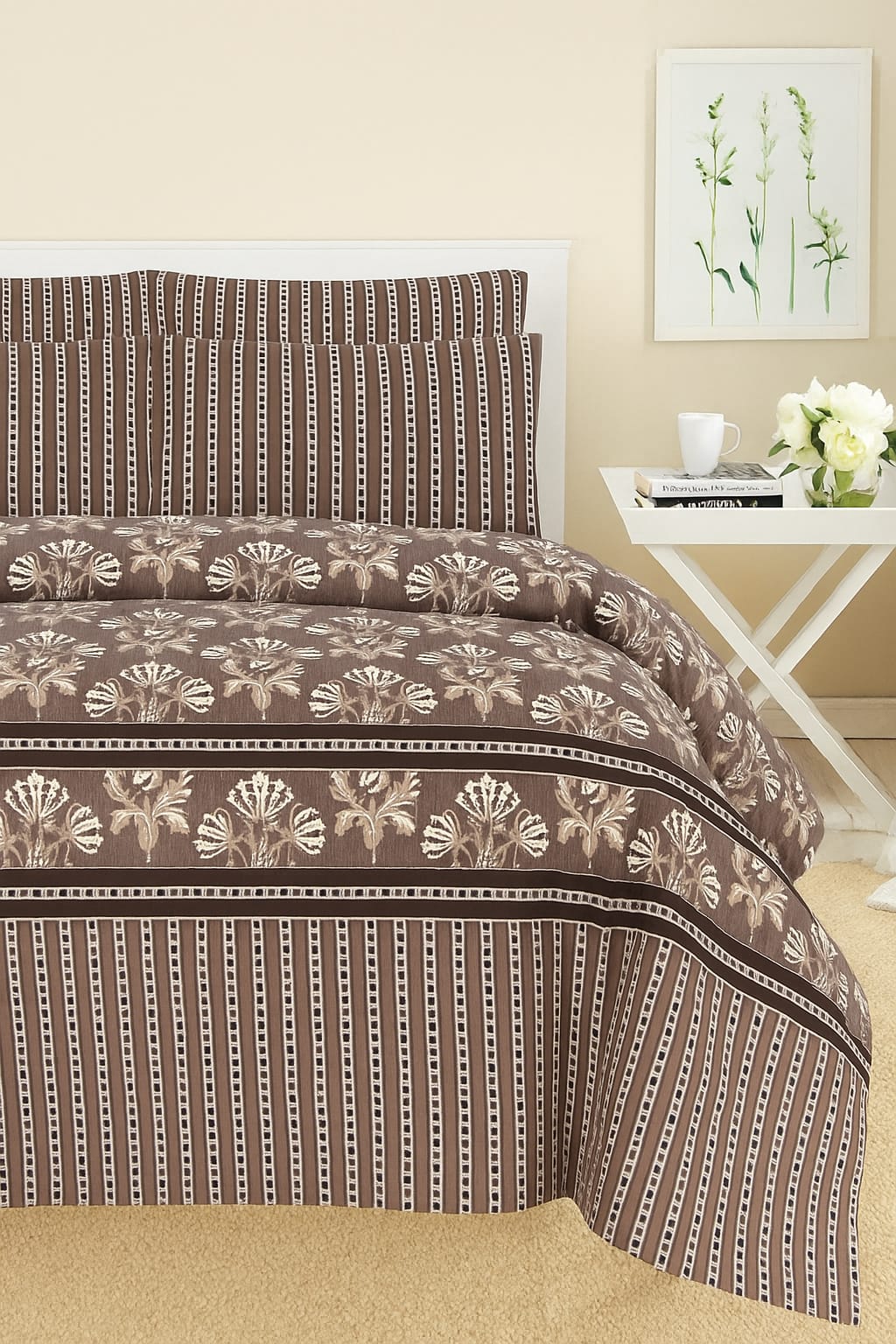 100% Pure Cotton Bedsheet Set – Brown