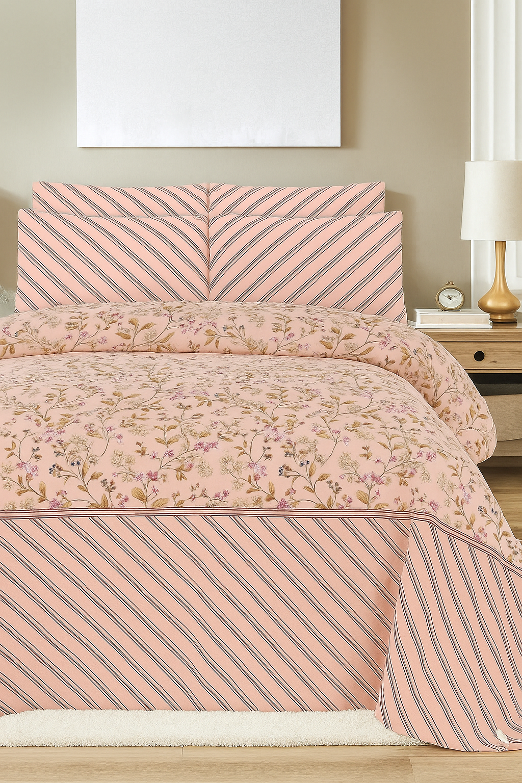100% Pure Cotton Bedsheet Set – Pink Stripes