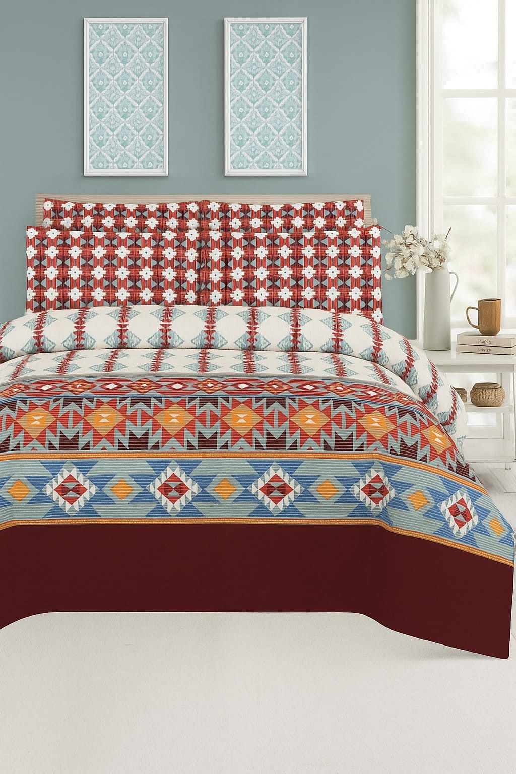 100% Pure Cotton Bedsheet Set – Red Stripe