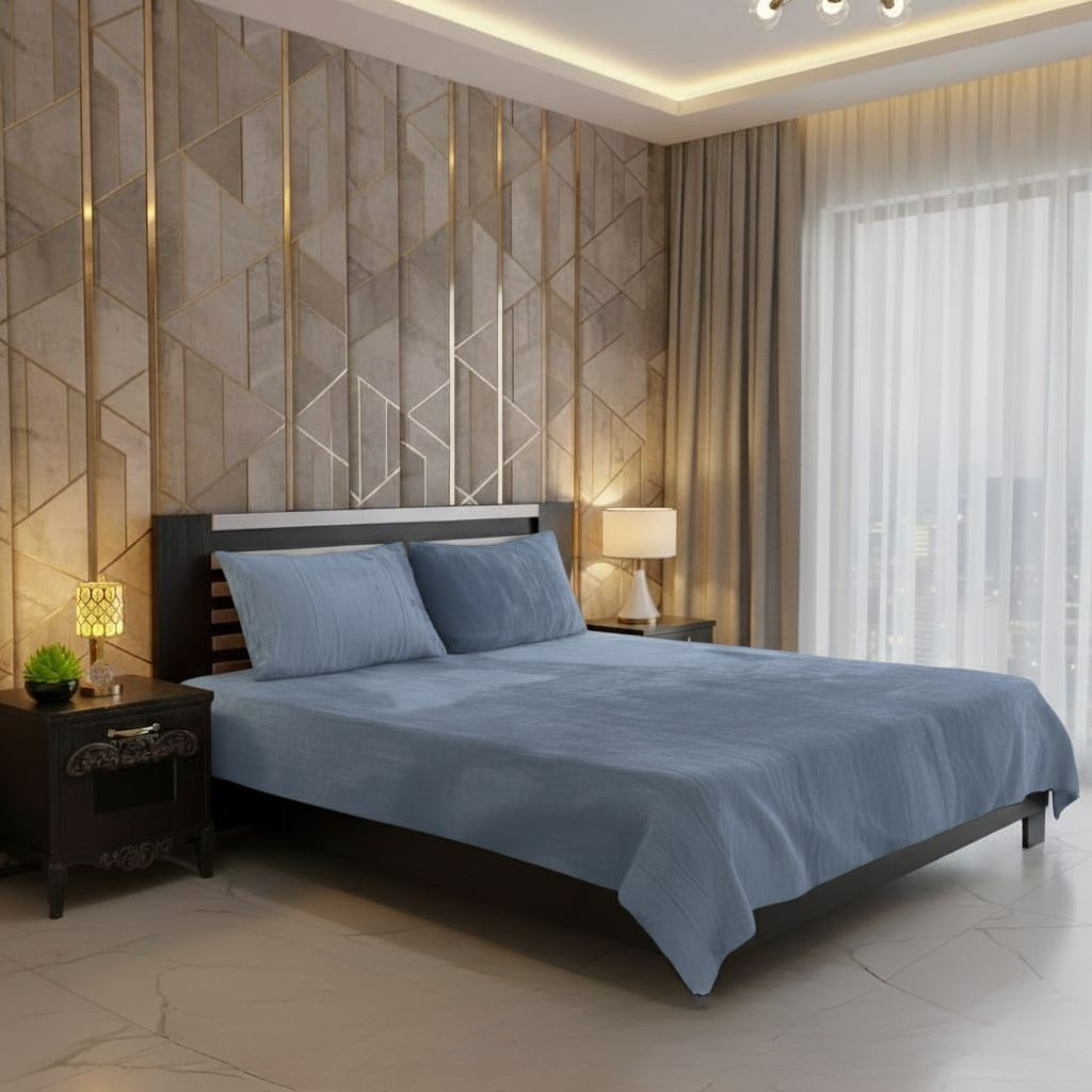 Soft Velvet Fleece Bedsheet - Sky blue