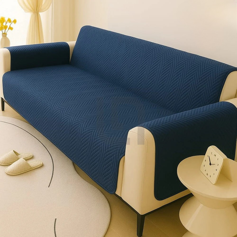 Zig Zag Ultrasonic Quilted Sofa Cover- Blue