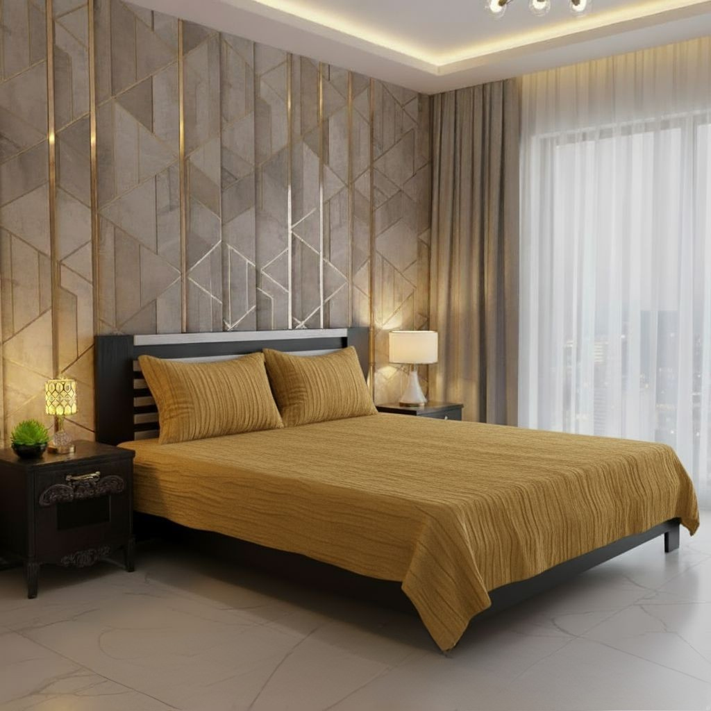 Soft Velvet Fleece Bedsheet - Golden