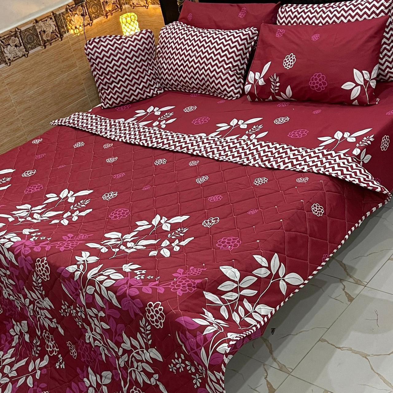 RED FLORAL COMFORTER SET- 7 PCS