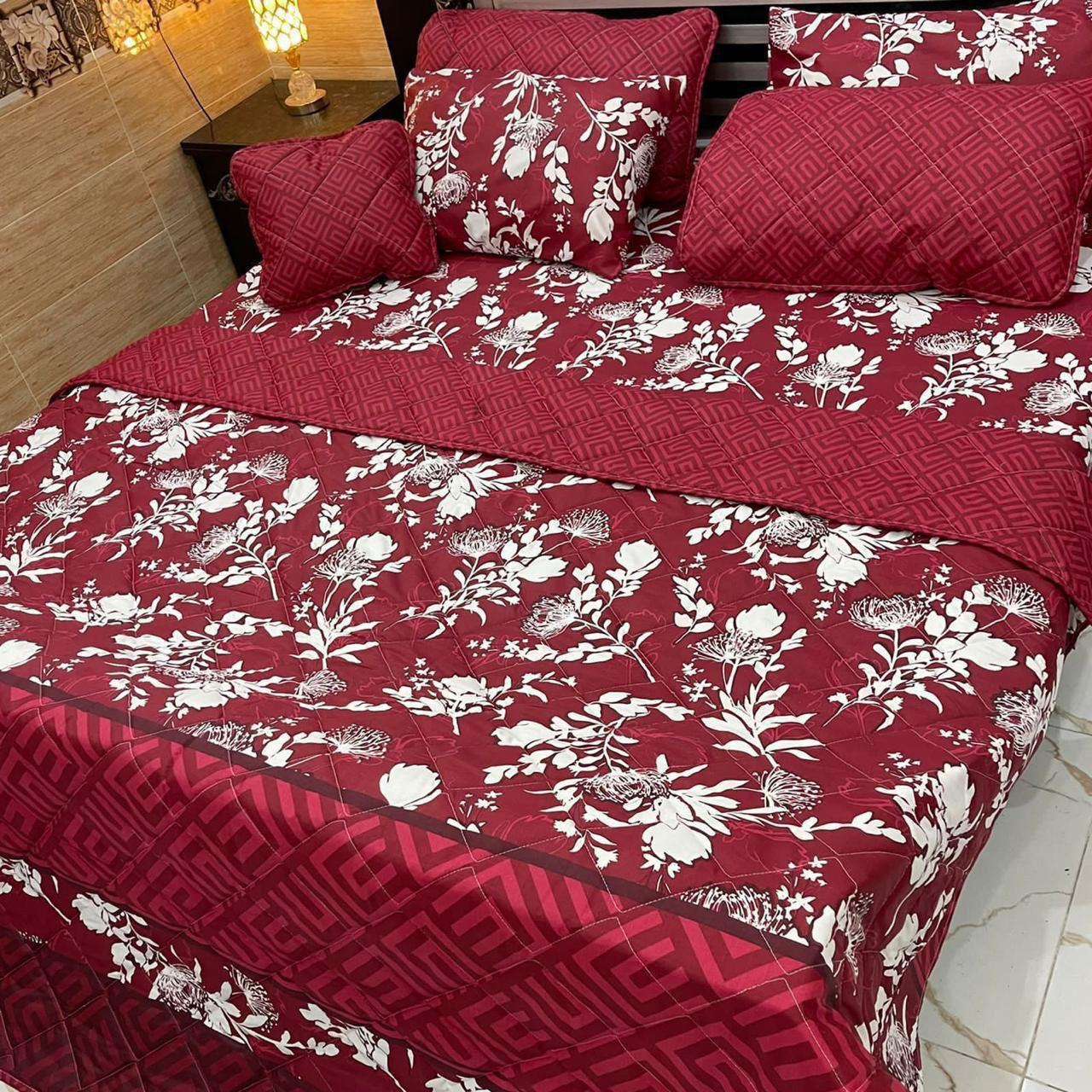 MAROON FLORA COMFORTER SET-7 PCS