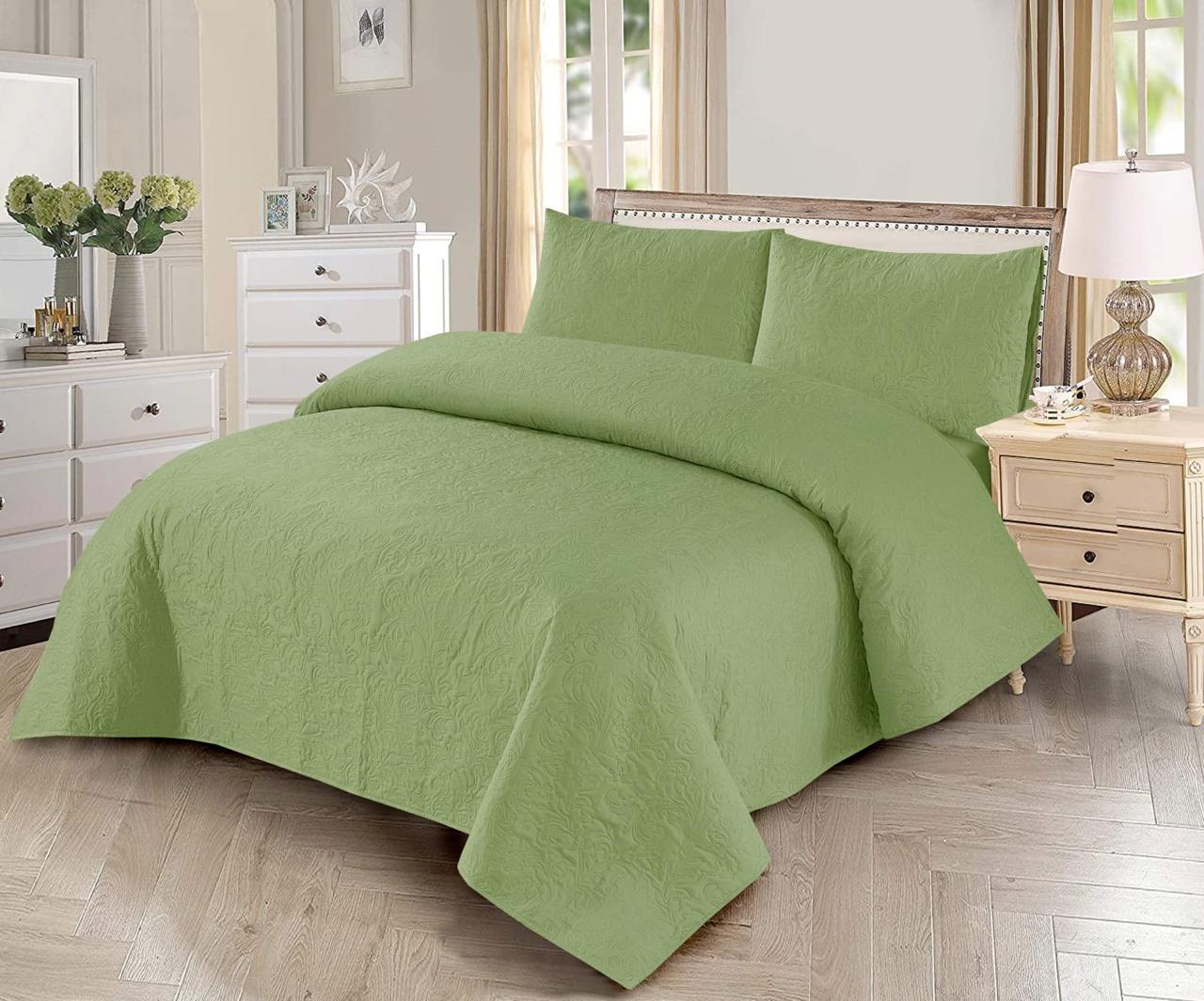LIGHT GREEN BEDSPREAD SET – 3 PCS (PREMIUM)
