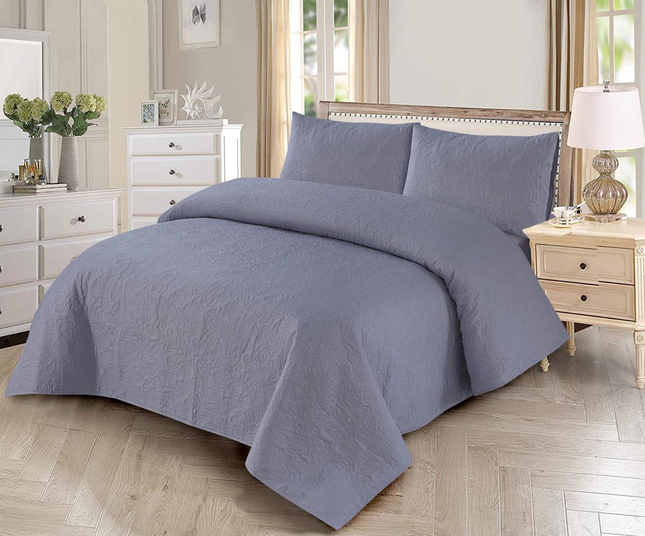 SILVER BEDSPREAD SET – 3 PCS (PREMIUM)