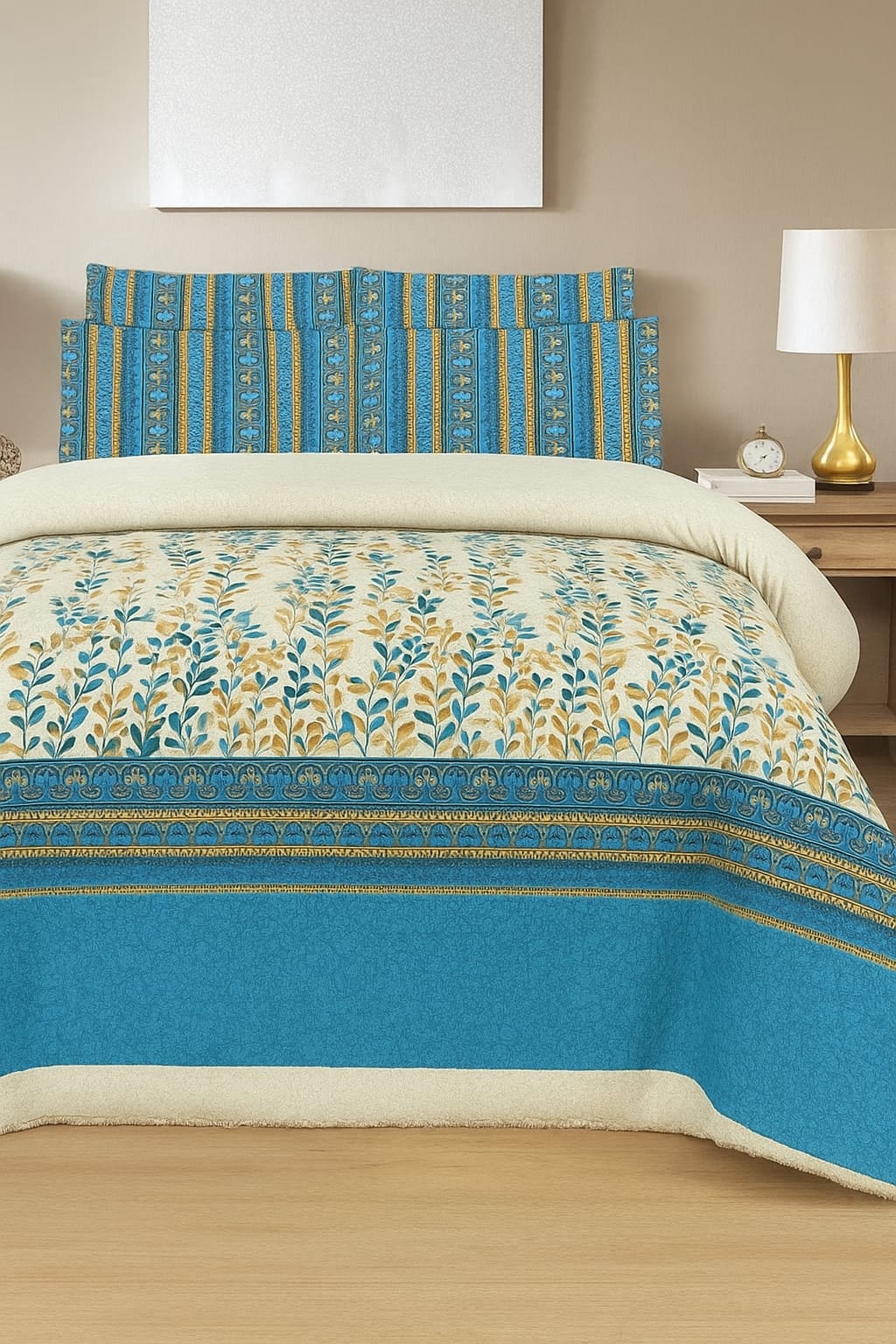 100% Pure Cotton Bedsheet Set – Blue Floral