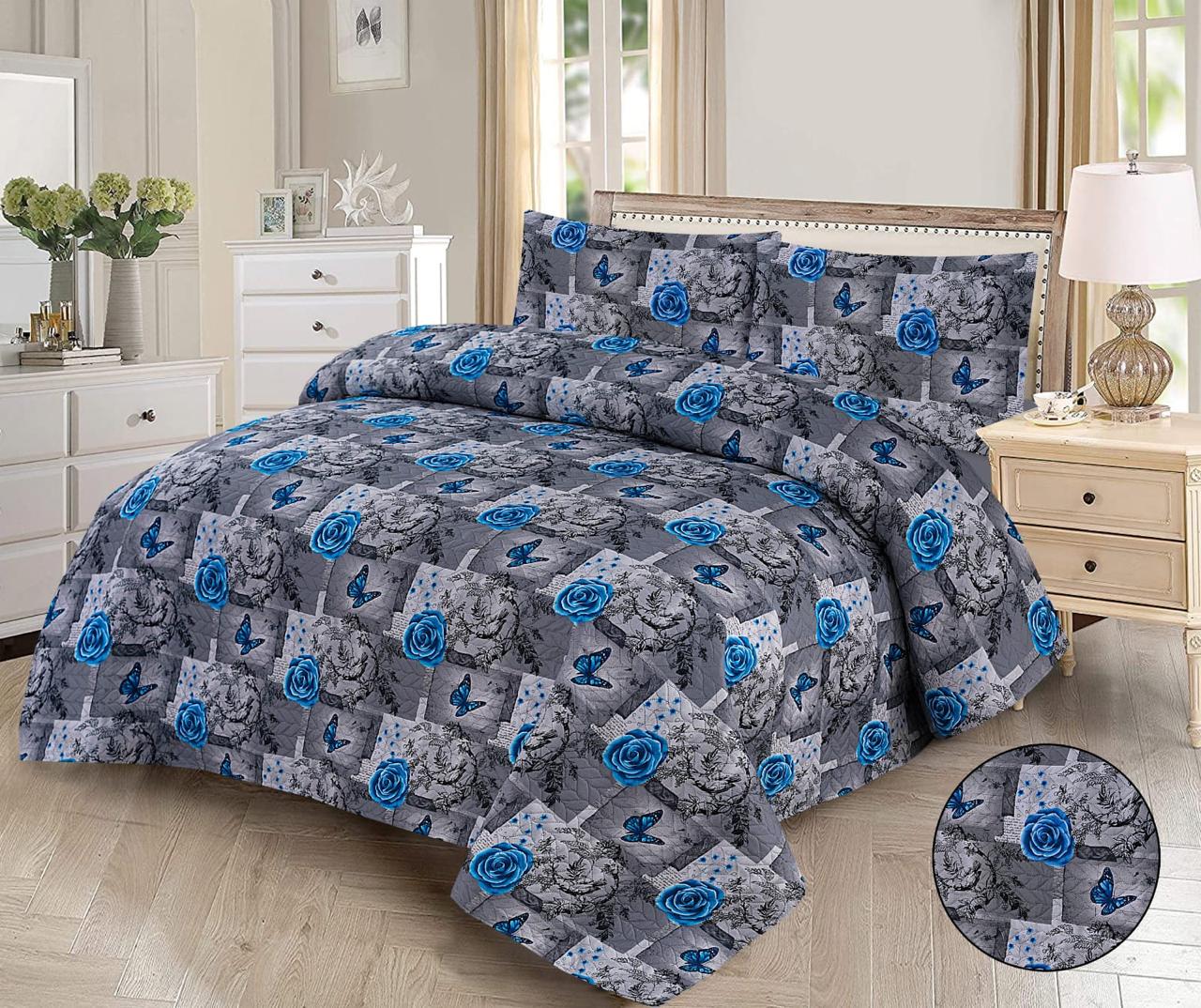 3pcs Bedspread Set (Light Filling) – Blue Rose Patch