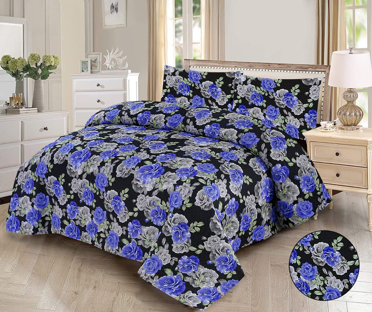 3pcs Bedspread Set (Light Filling) – Cobalt Roses