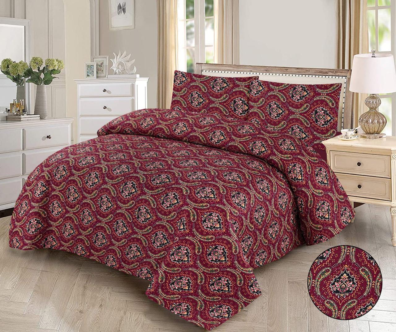 3pcs Bedspread Set (Light Filling) – Burgundy Paisley
