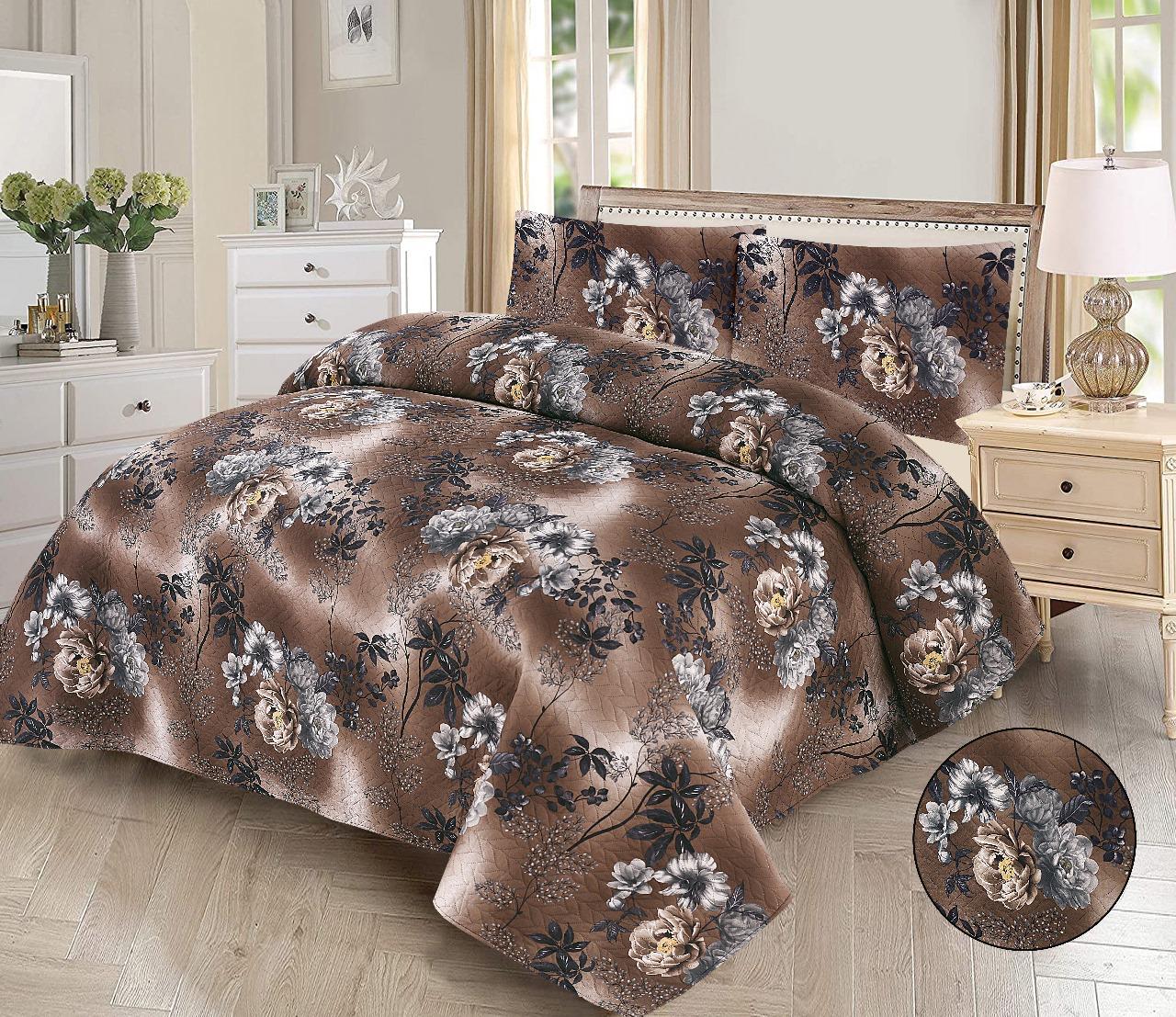 3pcs Bedspread Set (Light Filling) – Mocha Peony