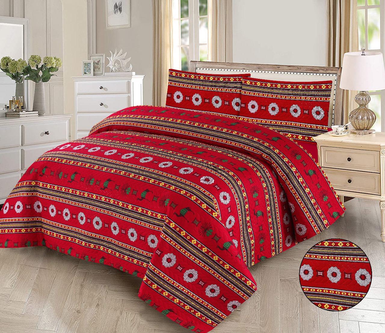 3pcs Bedspread Set (Light Filling) – Ruby Caravan Stripe