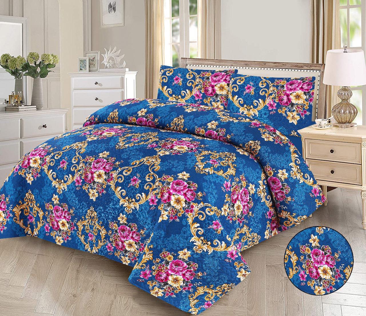 3pcs Bedspread Set (Light Filling) – Imperial Blue Bouquet