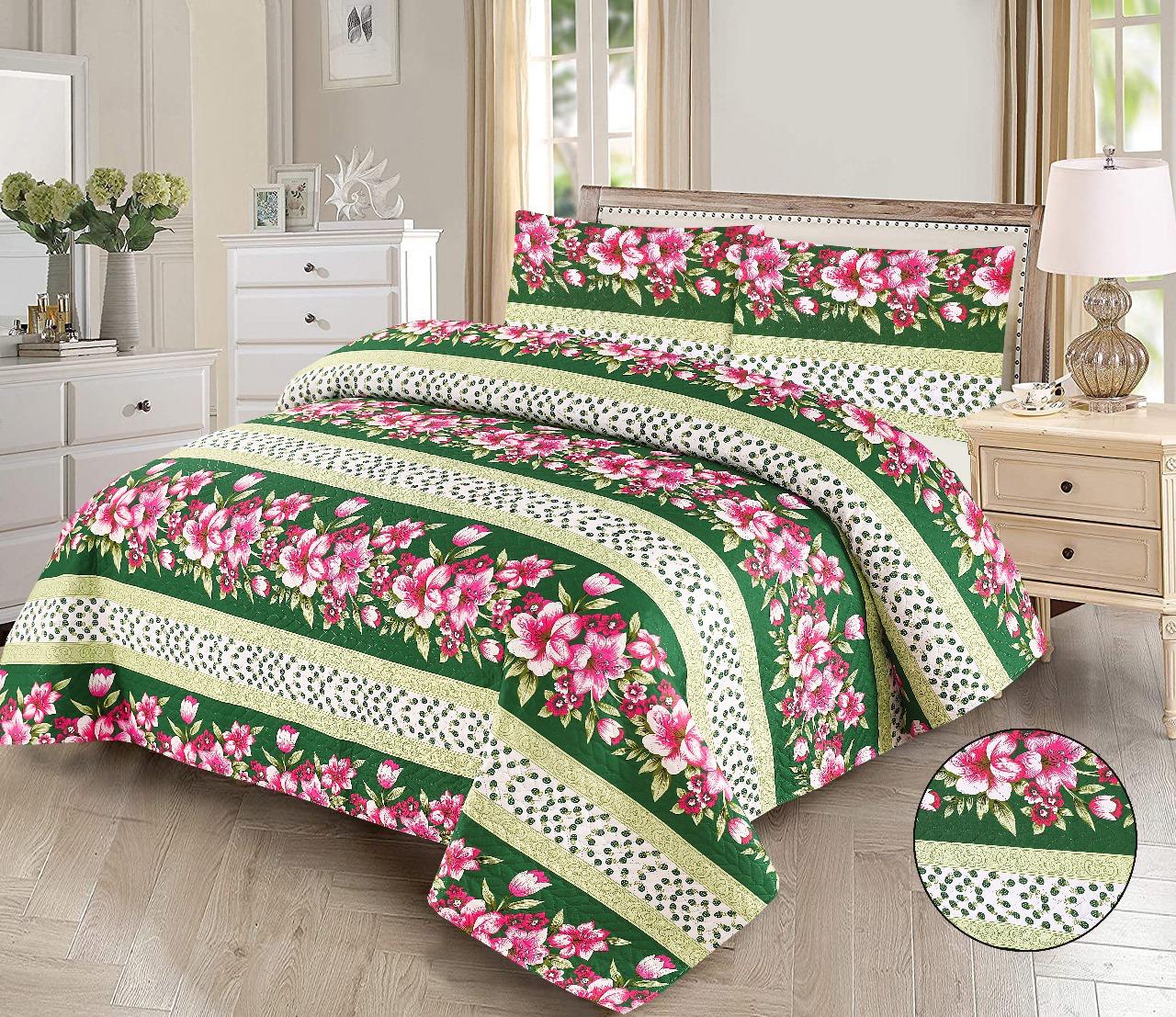 3pcs Bedspread Set (Light Filling) – Jade Blossom Stripe