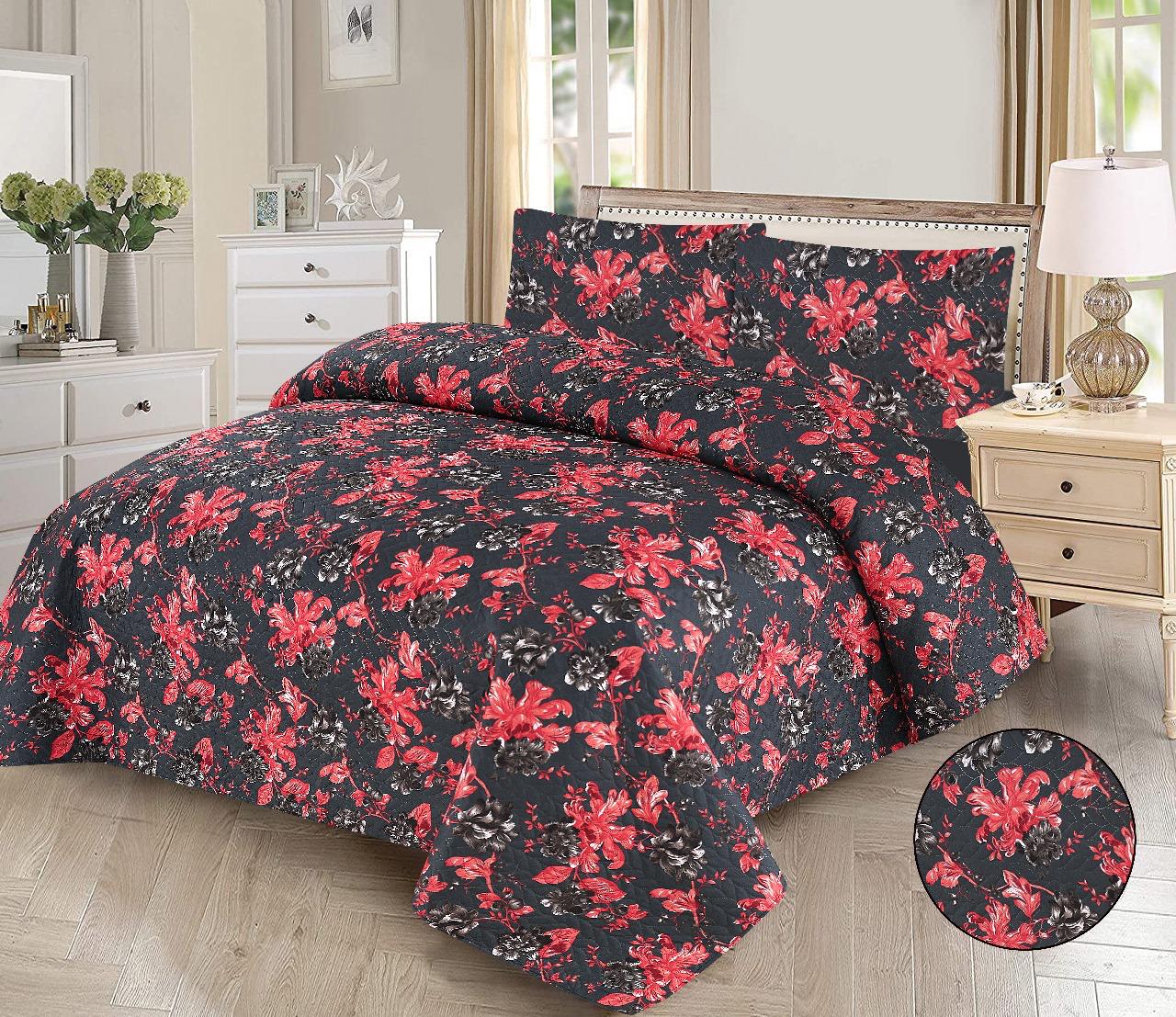 3pcs Bedspread Set (Light Filling) – Crimson Night Garden