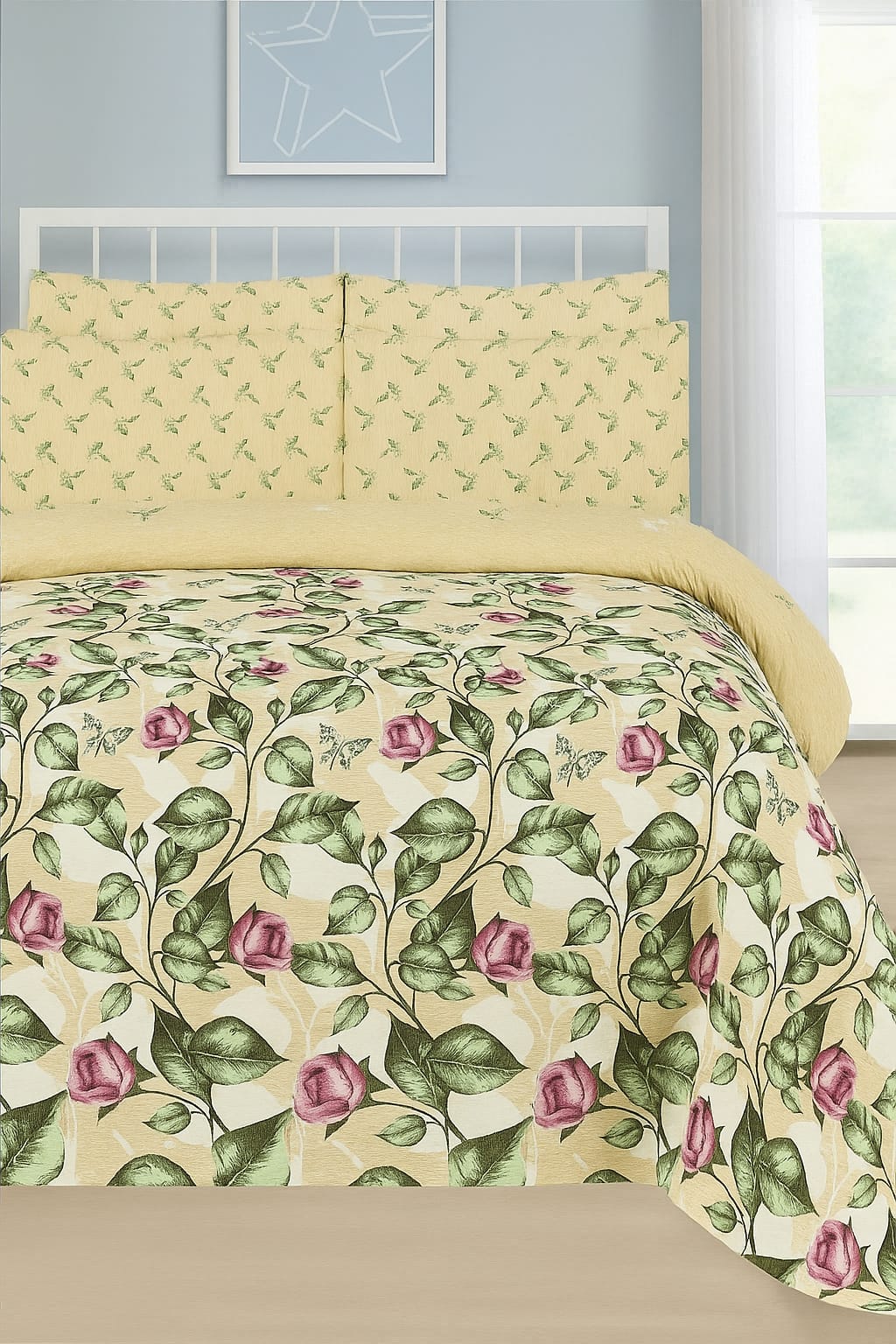 100% Pure Cotton Bedsheet Set – Yellow floral