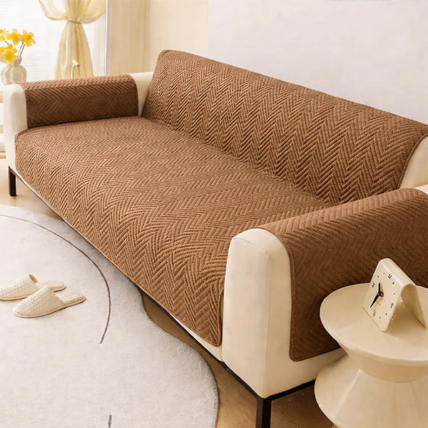 Zig Zag Ultrasonic Quilted Sofa Cover- Coffee