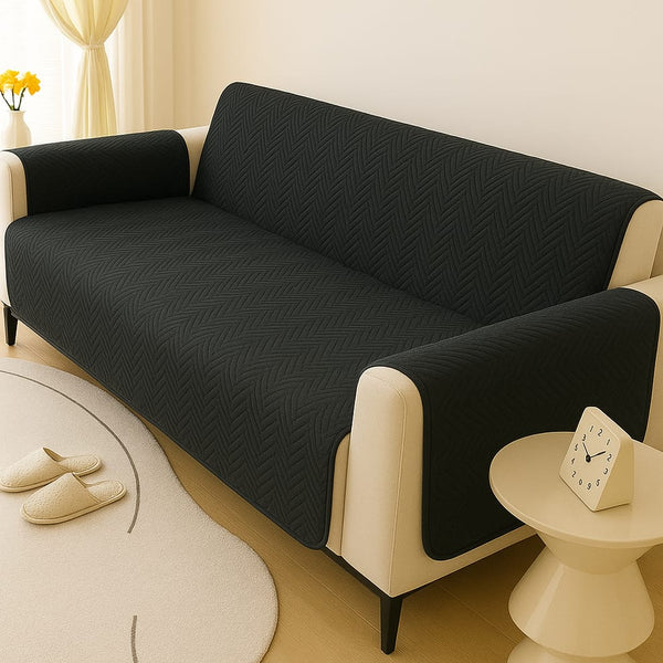 Zig Zag Ultrasonic Quilted Sofa Cover- Black