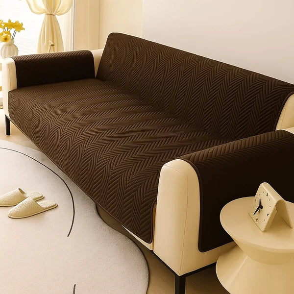 Zig Zag Ultrasonic Quilted Sofa Cover- Brown