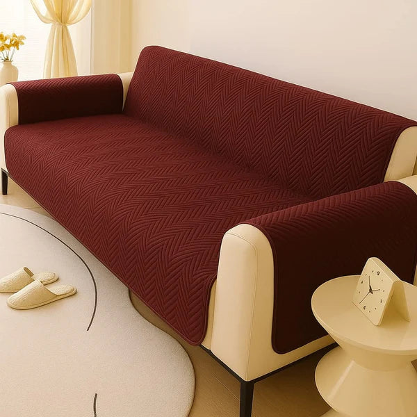 Zig Zag Ultrasonic Quilted Sofa Cover- Maroon