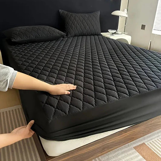 Cotton Quilted Waterproof Mattress Cover (Black Color)